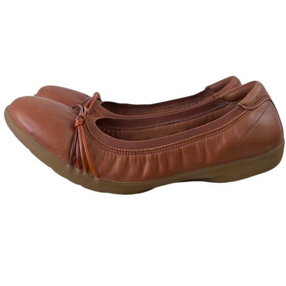 CLARKS Meadow Rae Knot-Trim Comfort Ballerina Flats Slip-On in Brown Leather 10W - Picture 5 of 13